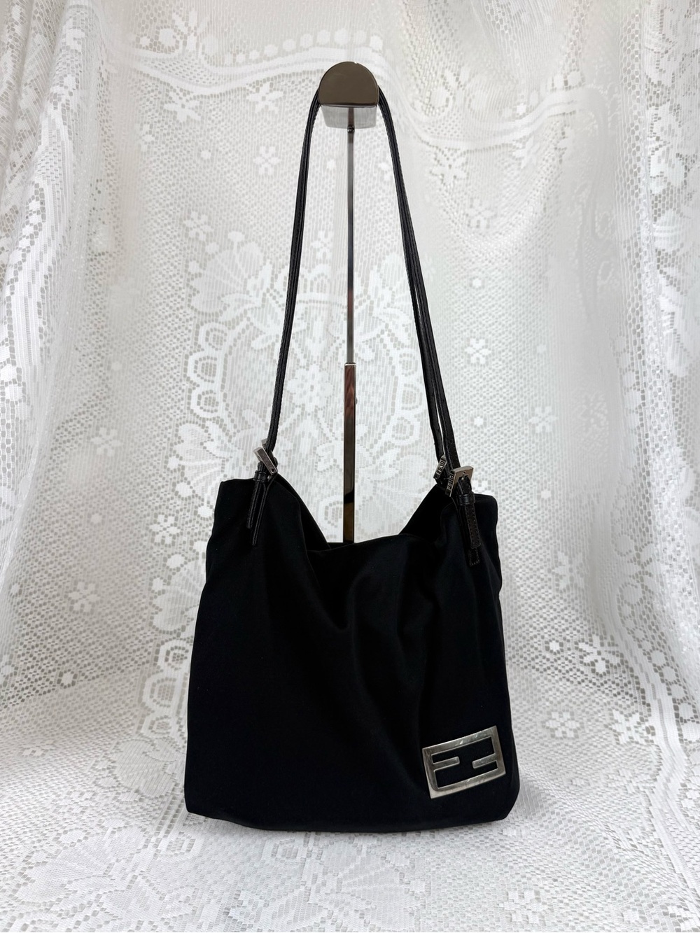 Fendi Black Shoulder Bag with Silver Zucca FF Logo